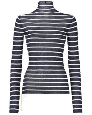 Fendi And Ivory Striped Cotton Sweater - Blue