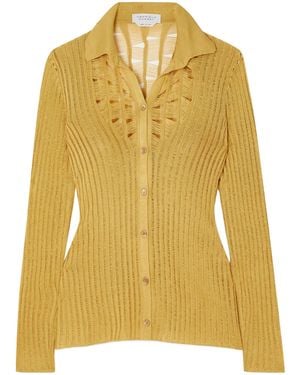Gabriela Hearst Aera Ribbed Open-Front Silk Shirt - Yellow