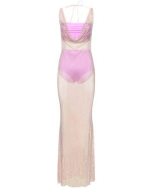 GIUSEPPE DI MORABITO Embellished Mesh Long Dress - Pink