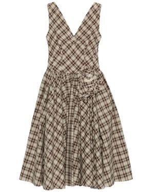 Prada V-Neck Checked Mini Dress - Multicolor
