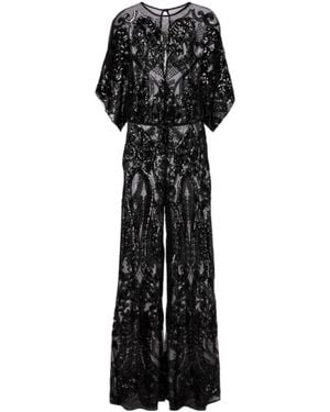 Norma Kamali Obie Sequined Semi-Sheer Mesh Jumpsuit - Black