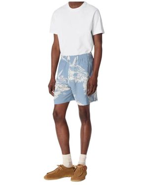 Bottega Veneta Italian Postcard Silk Shorts - Blue