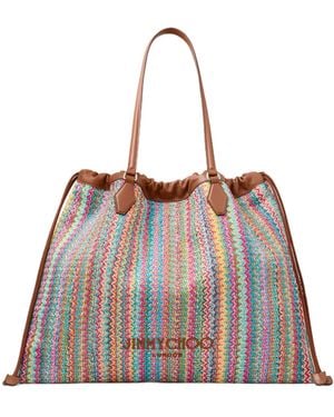 Jimmy Choo Drawstring Chevron-Knit Large Tote Bag - Brown