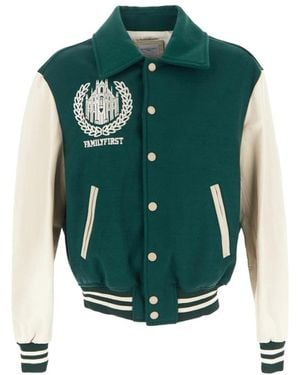 FAMILY FIRST Logo-Embroidered Varsity Bomber Jacket - Green
