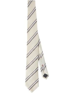 Brunello Cucinelli Regimental Stripe Silk And Cotton Tie - White