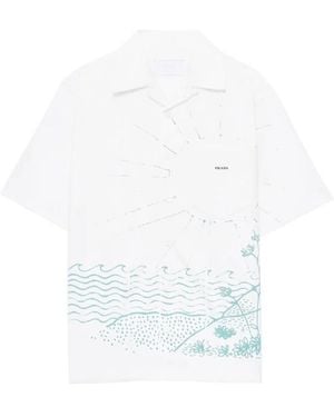 Prada Wave Printed Short-Sleeved Shirt - White
