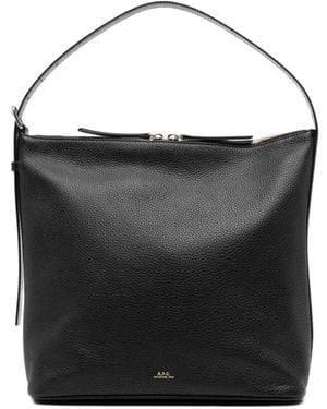 A.P.C. Logo-Stamp Leather Shoulder Bag - Black