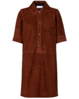 Yves Salomon Suede Polo Dress - Brown