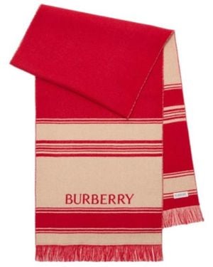 Burberry Ekd Striped Wool Scarf - Red