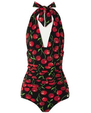 Dolce & Gabbana Graphic-Print Halterneck Swimsuit - Red
