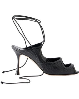 Manolo Blahnik Cutout Textured Leather Sandals - Multicolor