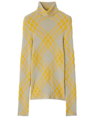 Burberry Checked Roll-Neck Jumper - Yellow