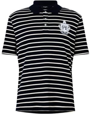 Balmain Striped Shortsleeve Polo - Black
