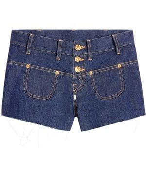 【CELINE】Triomphe Embroidered Denim Shorts Light blue Straight-Leg Studded Distressed Denim Shorts