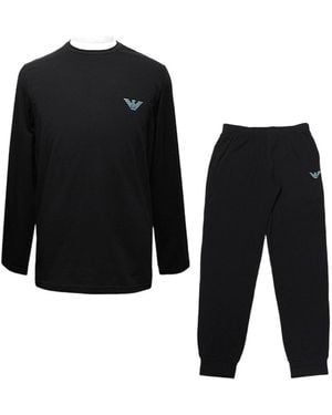 Emporio Armani Logo Print T-Shirt Joggers Two-Piece Set - Black