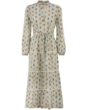 MC2 Saint Barth Belted Floral Printed Midi Dress - Natural