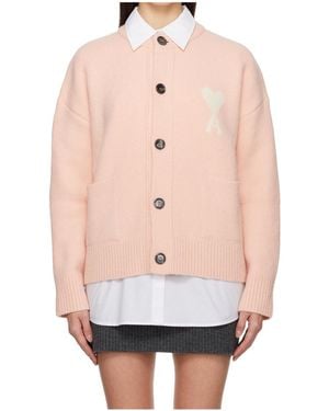Ami Paris Ami De Coeur Alpaca Wool Cardigan - Pink