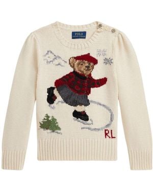 Polo Ralph Lauren Ice-Skating Bear-Intarsia Cotton Sweater - White
