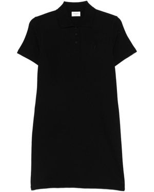 Saint Laurent Logo Embroidered Short-Sleeved Dress - Black