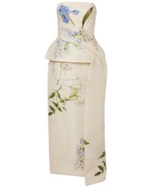 Monique Lhuillier Draped Floral Silk Cocktail Dress - White