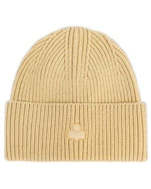 Isabel Marant Logo Detail Knitted Beanie Hat - Natural