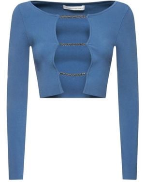 Christopher Esber Crystal Cutout Rib Jersey Top - Blue