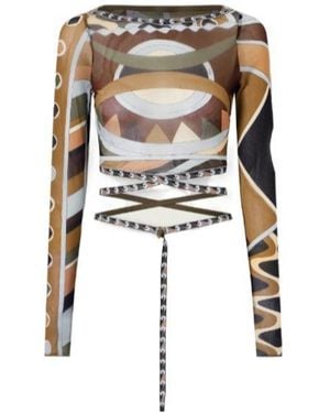 PUCCI Cropped Printed Tulle Top - White