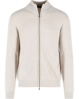 Gran Sasso Stand-Collar Zip-Up Cardigan - Natural