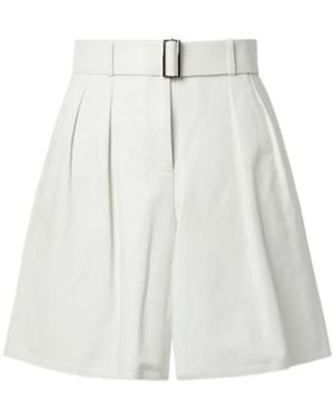 Lafayette 148 New York Belted Pleated Leather Shorts - White