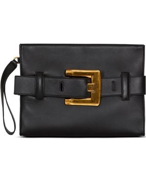 Balmain Anthem Buckle Wristlet Bag - Black