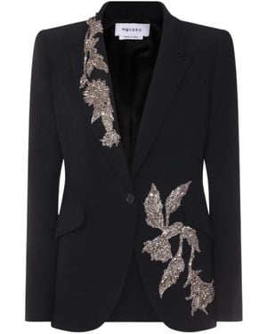 McQueen Single Breasted Embellished Blazer - Black