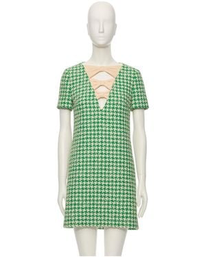 Valentino Short Houndstooth Tweed Dress - Green