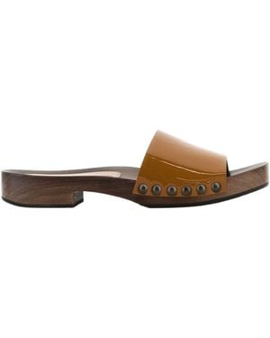 Miu Miu Logo-Printed Slides - Brown