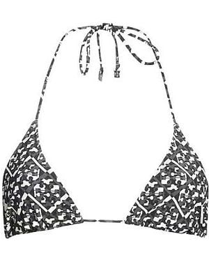 Tory Burch Logo-Print Bikini Tops Logo - Black