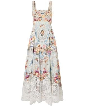 CAMILLA Printed Lace-Trimmed Cotton-Blend Midi Dress - White
