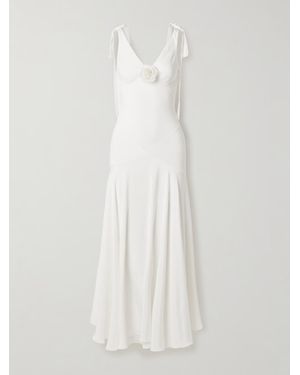 Rodarte Embellished Velvet-Trimmed Silk-Crepe Maxi Dress - White
