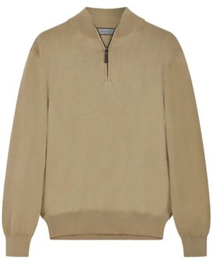 Canali Zip Funnel-Neck Polo Shirt - Natural