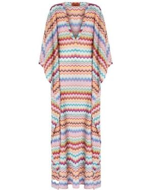 Missoni Micro Pixel-Effect Zigzag Pattern Long Caftan - Red