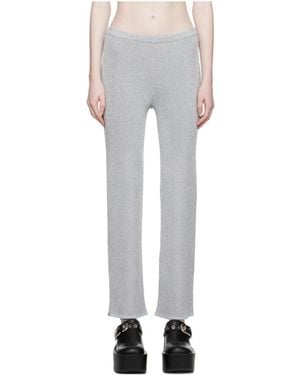 Pushbutton Ribbed Knit Casual Trousers - Grey