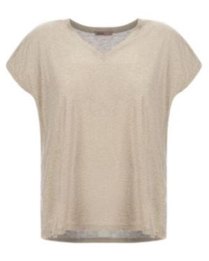 Herno Metallic V-Neck Tee - Natural