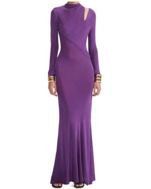 Self-Portrait Cut-Out Detailed Knitted Maxi Dress - Purple