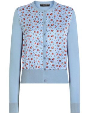 Dolce & Gabbana Small Rose-Printed Satin Cardigan - Blue