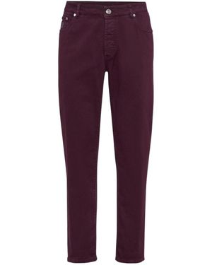 Brunello Cucinelli Logo Patch Slim-Fit Jeans - Purple