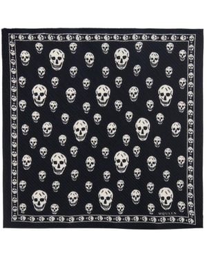 McQueen Pleated Skull-Print Scarf - Black