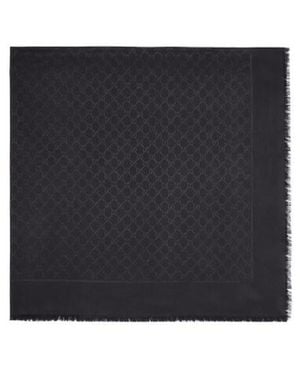 Gucci Gg Silk Wool Lamé Shawl - Black