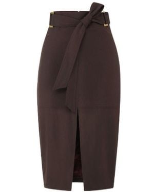 Elisabetta Franchi Tied Waist Zip-Detailed Midi Skirt - Brown