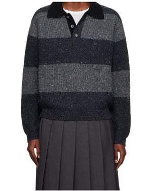 DUNST Ribbed Striped Polo Knitwear - Black