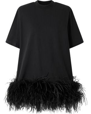 The Attico Feather-Trimmed Cotton-Jersey Mini Dress - Black