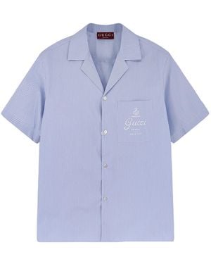Gucci Thin Striped Poplin Bowling Shirt - Blue