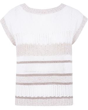 D.exterior Open-Knit Boat-Neck Knitted Top - White
